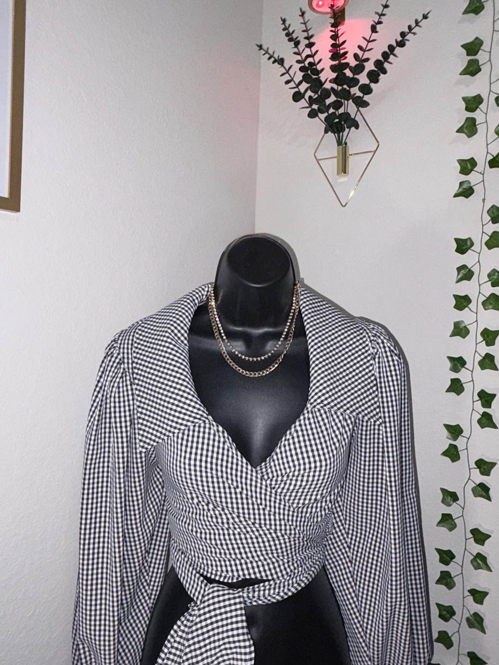 Black & White Gingham Wrap Blouse - Picture 4 of 6